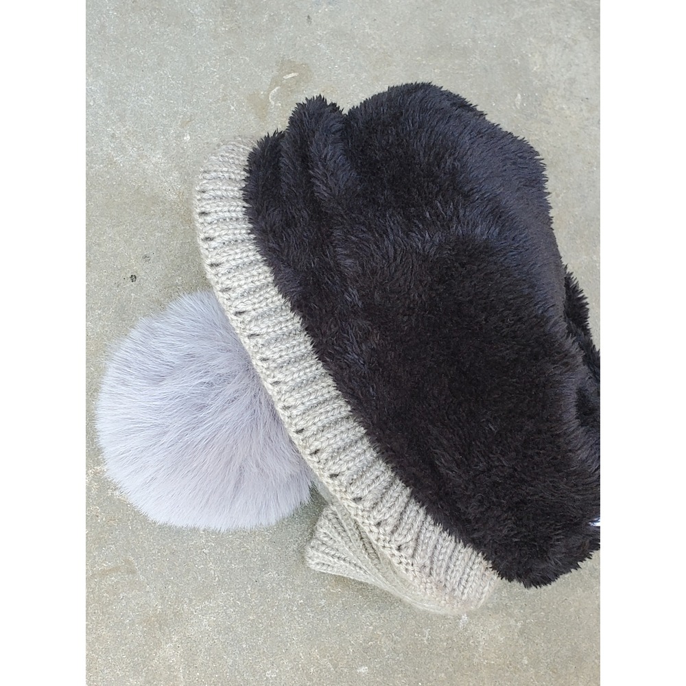 Carhartt Beanie Tan Aztec Knit Pom Pom Faux Fur Lined Winter‎ Hat One Size - Picture 4 of 6